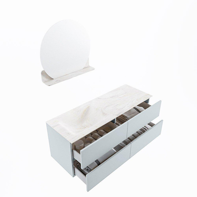 MONDIAZ VICA-DLUX Badkamermeubelset - 130cm - onderkast clay - 4 lades - inbouw wastafel cloud links - zonder kraangaten - spiegel model spot - XL versie 60cm hoog - ostra