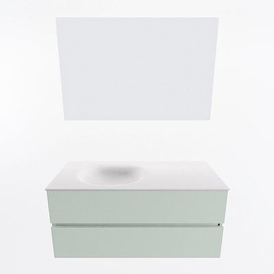 Mondiaz VICA ensemble de meuble de salle de bain - 110cm - meuble sous vasque greey - 2 tiroirs - lavabo moon gauche - sans trous de robinet - couleur talc - miroir LED - version XL 60cm de haut