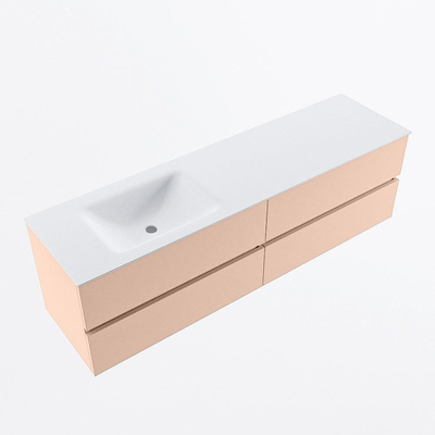 Mondiaz Vica ensemble de meuble de salle de bain - 170cm - meuble sous lavabo rosee - 4 tiroirs - lavabo cloud gauche - 1 trou de robinet - version haute de 60cm - talc