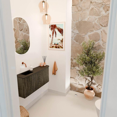 Mondiaz JOYA 91.6cm toiletmeubel - ronding rechts kleur Shadow - Wastafel FAYE positie Links Zonder kraangat kleur Urban.