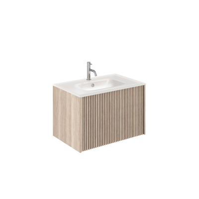 Crosswater Limit Badkamermeubelset - 70x45x45cm - 1 lade - glazen wastafel - modern oak/anthracite (hout)