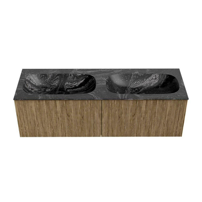 Mondiaz KURVE-DLUX Badkamermeubelset - 140x46x40cm - 2 lade - wastafel solid surface - dubbel - zonder kraangat - Dusk