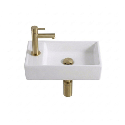 Adema Fuente Ensemble lave-mains - 40x22x10cm - céramique - trou de robinet à gauche - robinet de lave-mains laiton brossé PVD (or) - bonde - siphon réduit - blanc brillant