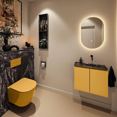 MONDIAZ TURE-DLUX Meuble toilette - 60cm - Ocher - EDEN - vasque Lava - position droite - sans trou de robinet