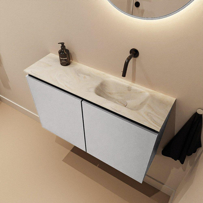 MONDIAZ TURE-DLUX 80cm meuble WC Plata. EDEN lavabo Ostra position droite. Sans trou de robinet.