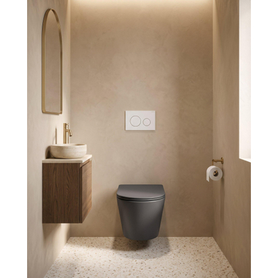 QeramiQ Dely Toiletset - 36.3x51.7cm - diepspoel - rimless - Geberit UP320 inbouwreservoir - met Burda frame - softclose toiletzitting - mat witte bedieningsplaat - ronde knoppen - mat zwart