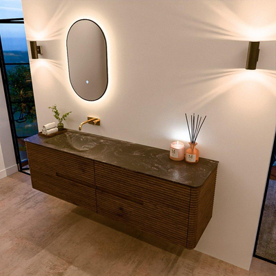 Mondiaz CIRO-DLUX Badkamermeubelset - 170x45x50cm - Solid surface wastafel Lava - 1 wasbak Links - zonder kraangaten - 4 lades - Dusk