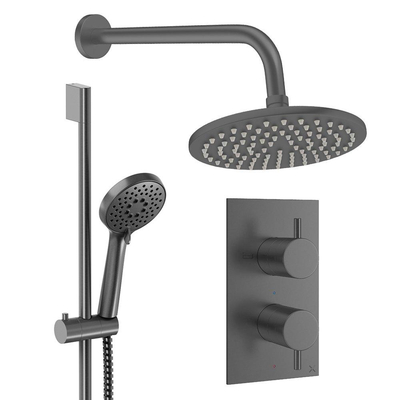 Crosswater MPRO Regendoucheset inbouw - 2 hendels - 20cm douchekop - handdouche - glijstang - wandarm - slate gunmetal (antraciet)
