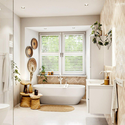 MONDIAZ VICA meuble sous lavabo 100cm Talc 2 tiroirs. Lavabo CLOUD centre 1 trou de robinet, couleur Talc.
