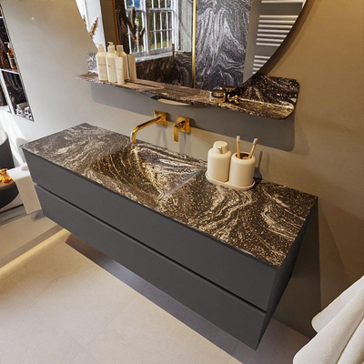 Mondiaz VICA-DLUX ensemble de meuble de salle de bain - 150cm - meuble sous-vasque gris foncé - 2 tiroirs - lavabo encastré cloud milieu - sans trous de robinet - version haute de 60cm - lave