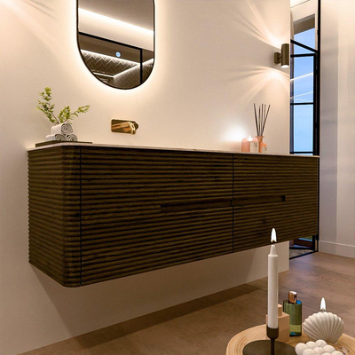 Mondiaz CIRO-DLUX Badkamermeubelset - 170x45x50cm - Solid surface wastafel Ostra - 1 wasbak Links - zonder kraangaten - 4 lades - Shadow