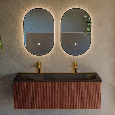 Ensemble de meuble de salle de bain Mondiaz KURVE - 120x46x40cm - 1 tiroir - lavabo en solid surface - centre - 2 trous de robinet - Ruby