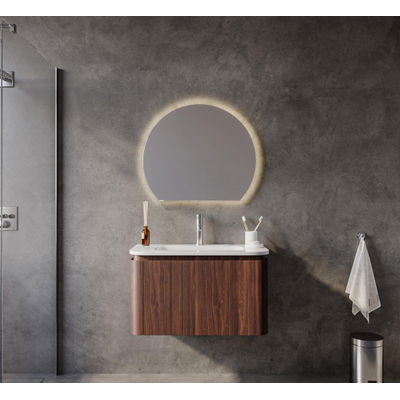 Saniclass Terra Badkamermeubelset - 80cm - 2 lades - afgeronde hoeken - 1 wastafel - met kraangat - kastanje (walnoot)