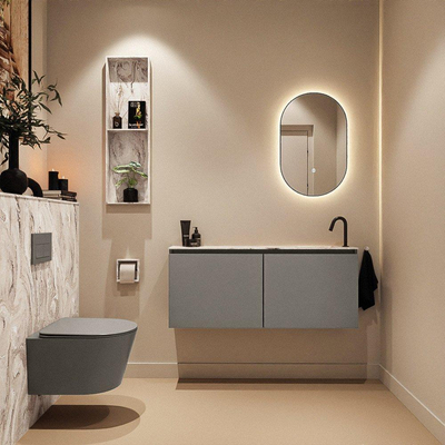 MONDIAZ TURE-DLUX Meuble de toilettes 120 cm Smoke. Lavabo EDEN Glace position droite. Avec 1 trou de robinet.