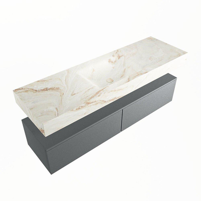 MONDIAZ ALAN - DLUX Ensemble meuble de salle de bains - 150cm - meuble bas - Plata - 2 tiroirs - lavabo suspendu - vasque centrale - 0 trous de robinet - Frappe