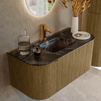 Mondiaz KURVE-DLUX Ensemble de meuble de salle de bains - 100x46x40cm - 1 tiroir - 2 portes - vasque solid surface - centre - 1 trou de robinet - Dusk