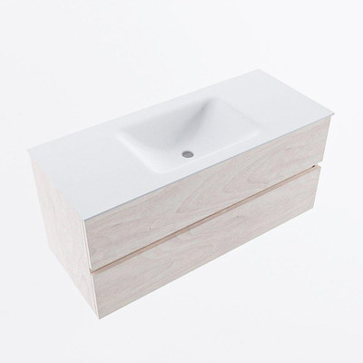 Mondiaz VICA ensemble de meuble de salle de bain - 110cm - meuble sous vasque en aggloméré - 2 tiroirs - lavabo cloud milieu - sans trous de robinet - version haute de 60cm - talc