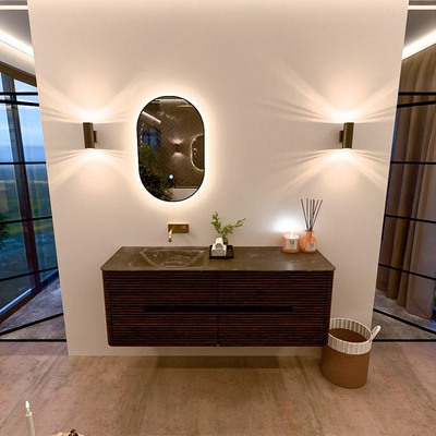 Mondiaz CIRO-DLUX Badkamermeubelset - 140x45x50cm - Solid surface wastafel Lava - 1 wasbak Links - zonder kraangaten - 4 lades - Walnut