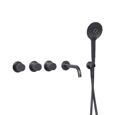 Fortifura Nebbio Badcombinatie-set - thermostaatkraan - wandaansluitbocht - met handdouchehouder - metalen doucheslang - ronde handdouche - uitloop - geborsteld gunmetal (antraciet)