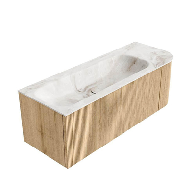 MONDIAZ KURVE-DLUX 125cm Meuble salle de bain avec module 25 D - couleur Oak - 1 tiroir - 1 porte - vasque BIG MEDIUM gauche - sans trou de robinet - couleur Frappe