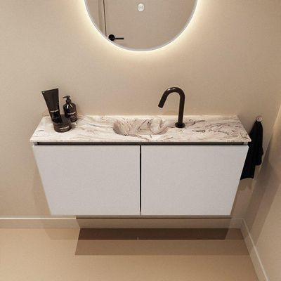 MONDIAZ TURE-DLUX meuble de toilette 100 cm Linen. Lavabo EDEN Glace position milieu. Avec 1 trou de robinet.