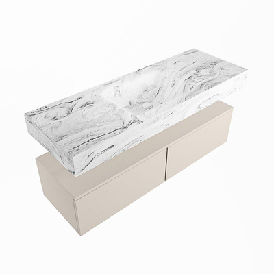 Mondiaz ALAN-DLUX Ensemble de meuble - 130cm - meuble Linen mat - 2 tiroirs - Lavabo Cloud Glace suspendu - vasque Centre - 0 trous de robinet