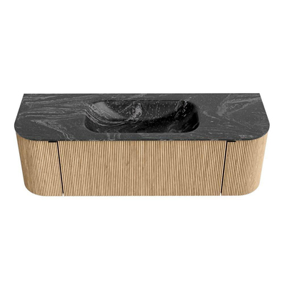 MONDIAZ KURVE-DLUX Meuble de salle de bains 140cm avec module 25 Len R couleur Chêne avec 1 tiroir et 2 portes. Lavabo BIG SMALL central 1 trou de robinet couleur Lava.