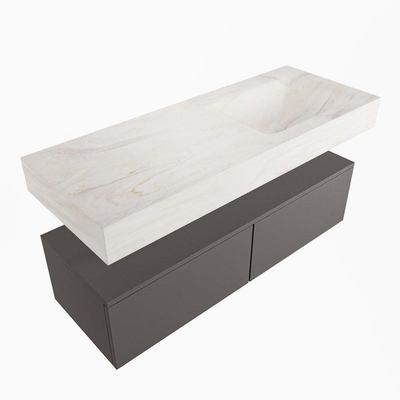 Mondiaz ALAN-DLUX Ensemble de meuble - 120cm - meuble Dark grey mat - 2 tiroirs - Lavabo Cloud Ostra suspendu - vasque Droite - 1 trou de robinet