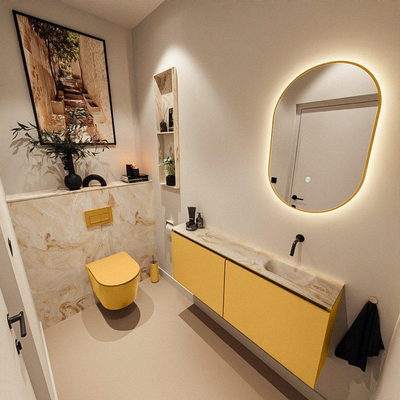 MONDIAZ TURE-DLUX meuble de toilettes 120 cm Ocher. EDEN lavabo Frappe position à droite. Sans trou de robinet.