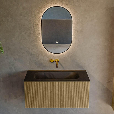 Mondiaz KURVE Ensemble meuble de salle de bains - 90x46x40cm - 1 tiroir - lavabo solid surface - central - sans trou de robinet - Dusk