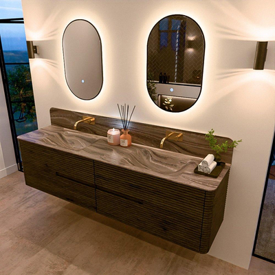 Mondiaz CIRO-DLUX Badkamermeubelset - 190x45x50cm - Solid surface wastafel Sombra - 2 wasbak Dubbel - zonder kraangaten - 4 lades - Shadow