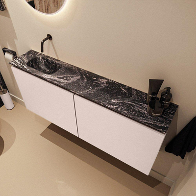 MONDIAZ TURE-DLUX Meuble de toilettes 120 cm Rosee. Lavabo EDEN Lava position gauche. Sans trou de robinet.