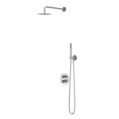 IVY Bond Ensemble de douche pluie - encastré - inverseur d'arrêt 2 voies - bras mural 40 cm - douche de tête slim ronde 25 cm - barre de douche avec sortie - flexible de douche 150 cm - douchette 3 jets - Chrome