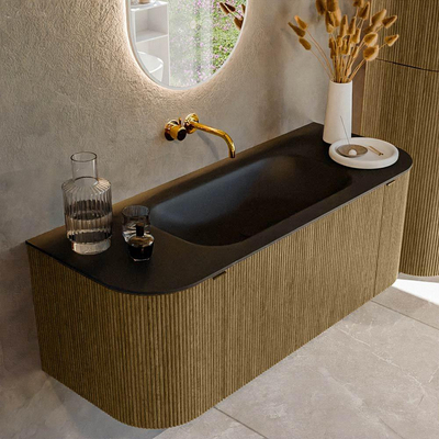 Mondiaz KURVE Ensemble de meuble salle de bain - 120x46x40cm - 1 tiroir - 2 portes - lavabo en solid surface - milieu - sans trou de robinet - Dusk