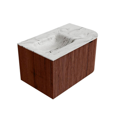 Mondiaz KURVE-DLUX Ensemble de meuble salle de bain - 75x46x40cm - 1 tiroir - 1 porte - lavabo en solid surface - gauche - sans trou de robinet - Ruby