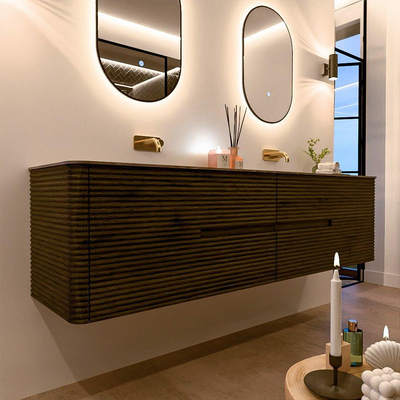 Mondiaz CIRO-DLUX Ensemble de meubles de salle de bains - 190x45x50cm - lavabo en solid surface Oza - 2 bacs Double - sans trous de robinet - 4 tiroirs - Shadow