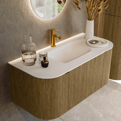 Mondiaz KURVE Ensemble de meuble salle de bain - 100x46x40cm - 1 tiroir - 2 portes - lavabo en solid surface - milieu - 1 trou de robinet - Dusk