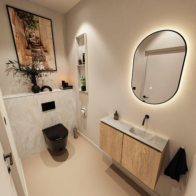 MONDIAZ TURE-DLUX 80cm toiletmeubel Washed Oak. EDEN wastafel Ostra positie rechts. Zonder kraangat.
