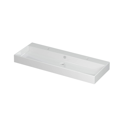 Ink unlimited lavabo 120x11x45cm 2 trous pour robinet 1 évier porcelaine blanc brillant