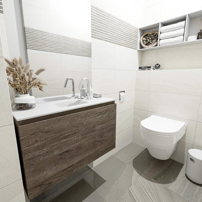 MONDIAZ OLAN Toiletmeubel 80x30x40cm met 1 kraangaten 1 lades dark brown mat Wastafel Lex midden Solid Surface Wit
