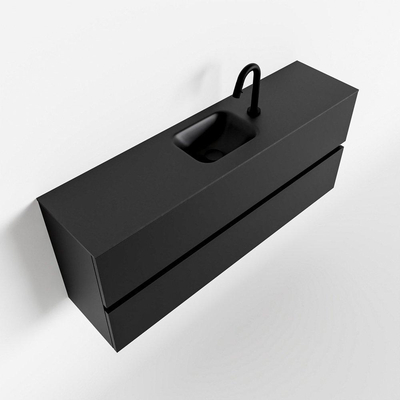 MONDIAZ ADA Toiletmeubel - 120x30x50cm - 1 kraangat - 2 lades - urban mat - wasbak midden - Solid surface - Zwart