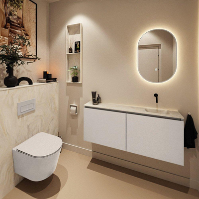 MONDIAZ TURE-DLUX 120cm toiletmeubel Linen. EDEN wastafel Ostra positie rechts. Zonder kraangat.