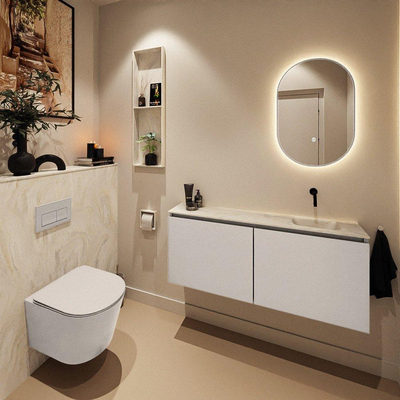 MONDIAZ TURE-DLUX Meuble toilette - 120cm - Linen - EDEN - vasque Ostra - position droite - sans trou de robinet