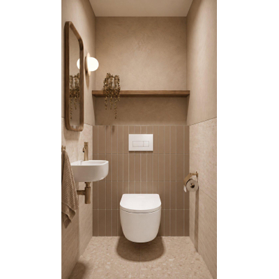 QeramiQ Dely Toiletset - 36.3x51.7cm - diepspoel - rimless - Geberit UP320 plieger inbouwreservoir - softclose toilet zitting - 35mm - mat witte bedieningsplaat - rechthoekige knoppen - glans wit