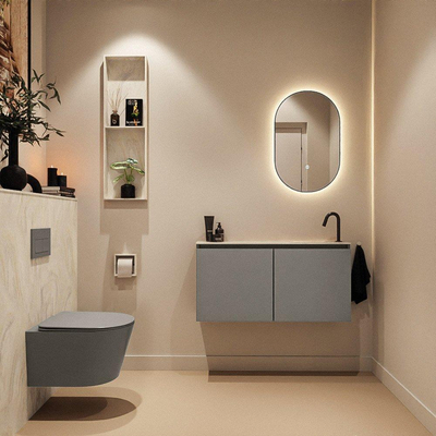 MONDIAZ TURE-DLUX Meuble de toilette 100cm Smoke. Lavabo EDEN Ostra position droite. Avec 1 trou de robinet.