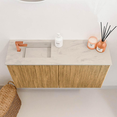 Mondiaz JOYA-DLUX 80cm meuble de salle de bains - couleur Oak - Vasque FAYE position Gauche 1 trou de robinet couleur Opalo.