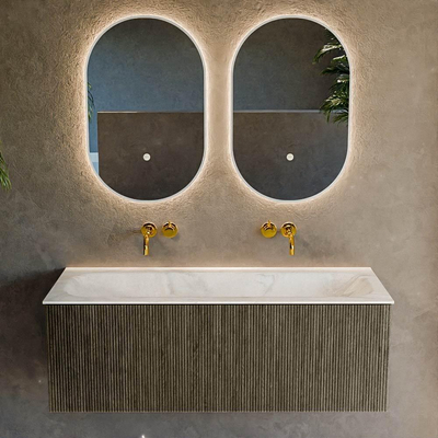 Mondiaz KURVE-DLUX Ensemble de meuble de salle de bains - 120x46x40cm - 1 tiroir - vasque solid surface - au centre - sans trou de robinet - Shadow