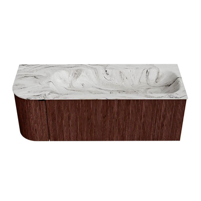 Mondiaz KURVE-DLUX Ensemble de meuble de salle de bains - 125x46x40cm - 1 tiroir - 1 porte - lavabo solid surface - droit - sans trou de robinet - Ruby