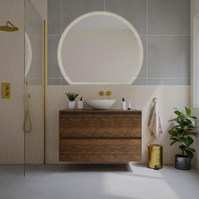 Saniclass Holz Pure Ensemble meuble de salle de bains - 100x45x60cm - 2 tiroirs - plan de toilette - Noyer pur