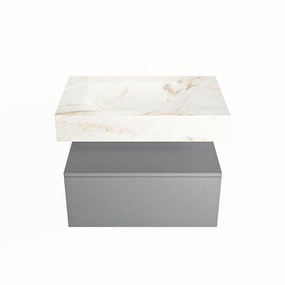 Mondiaz ALAN-DLUX Ensemble de meuble - 70cm - meuble Plata mat - 1 tiroir - Lavabo Cloud Frappe suspendu - vasque Centre - 0 trous de robinet